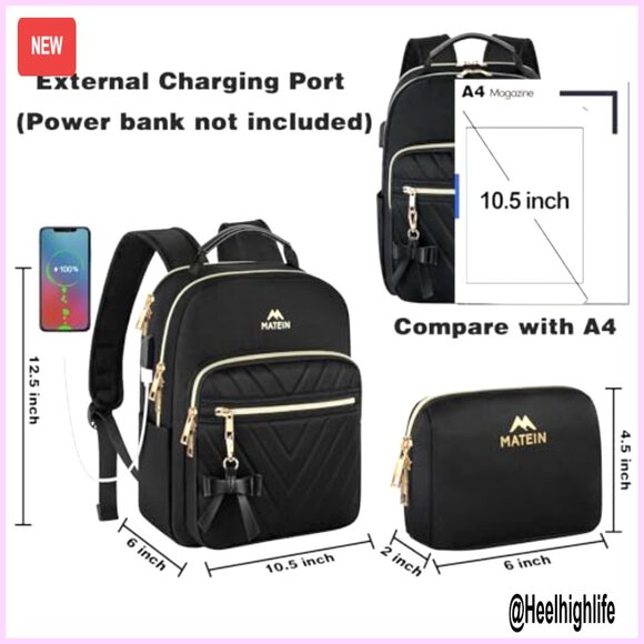 Mini Backpack with USB Port, Waterproof Daypack for Women, Lightweight Travel - Picture 3 of 6